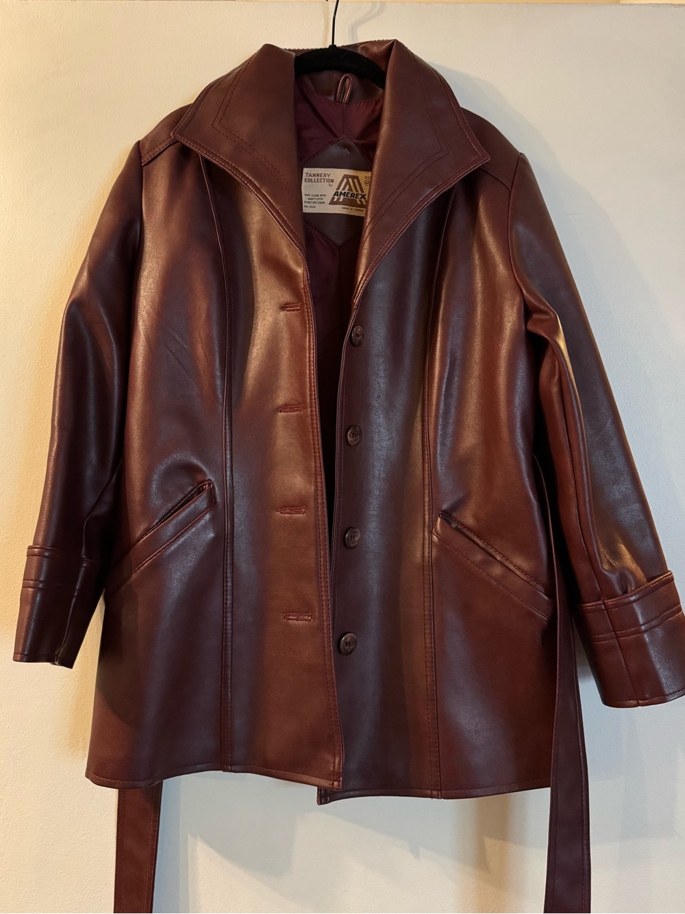 Vintage Burgundy Belted Leather Jacket
